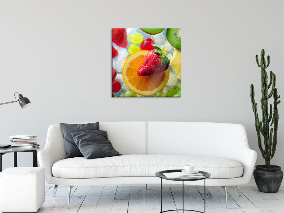 Leckeres buntes Obst, Glasbild Quadratisch