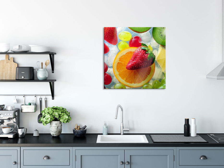 Leckeres buntes Obst, Glasbild Quadratisch