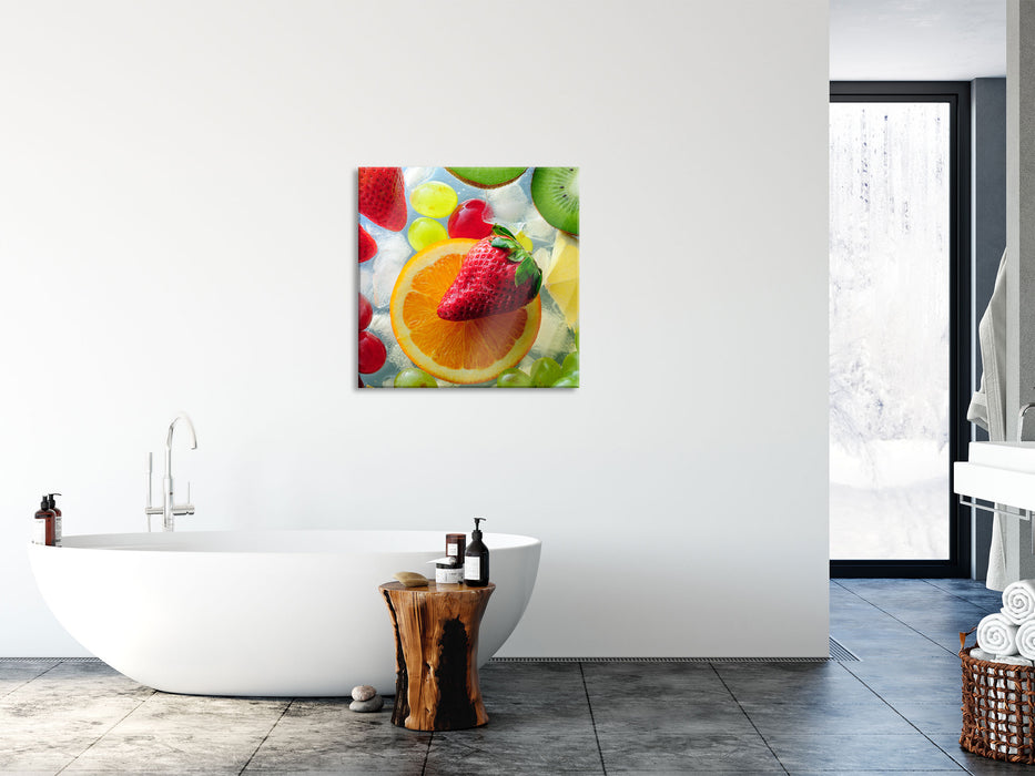 Leckeres buntes Obst, Glasbild Quadratisch