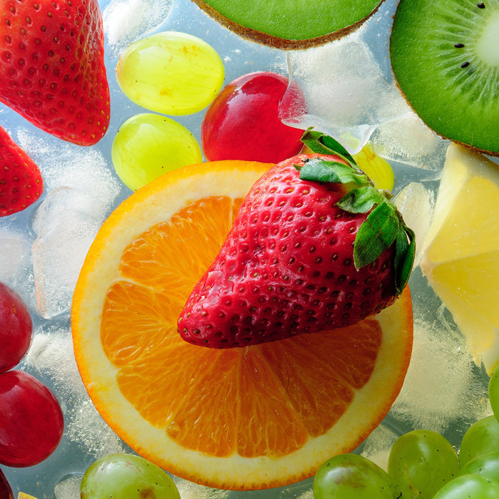 Leckeres buntes Obst, Glasbild Quadratisch