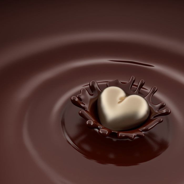 Goldherz fällt in Schokolade, Glasbild Quadratisch