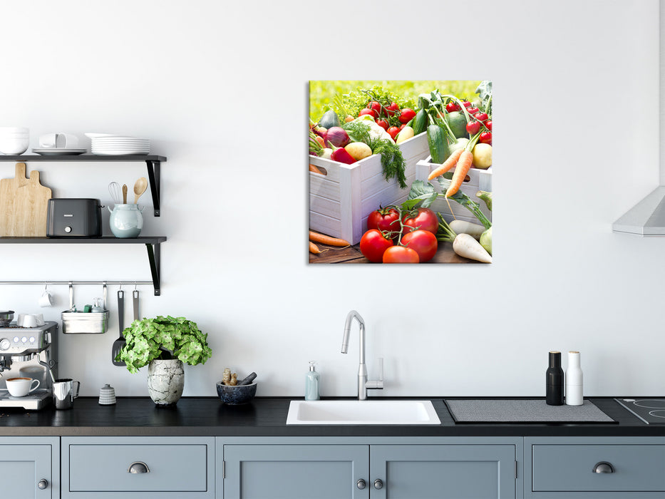 Knackiges frisches Gemüse, Glasbild Quadratisch