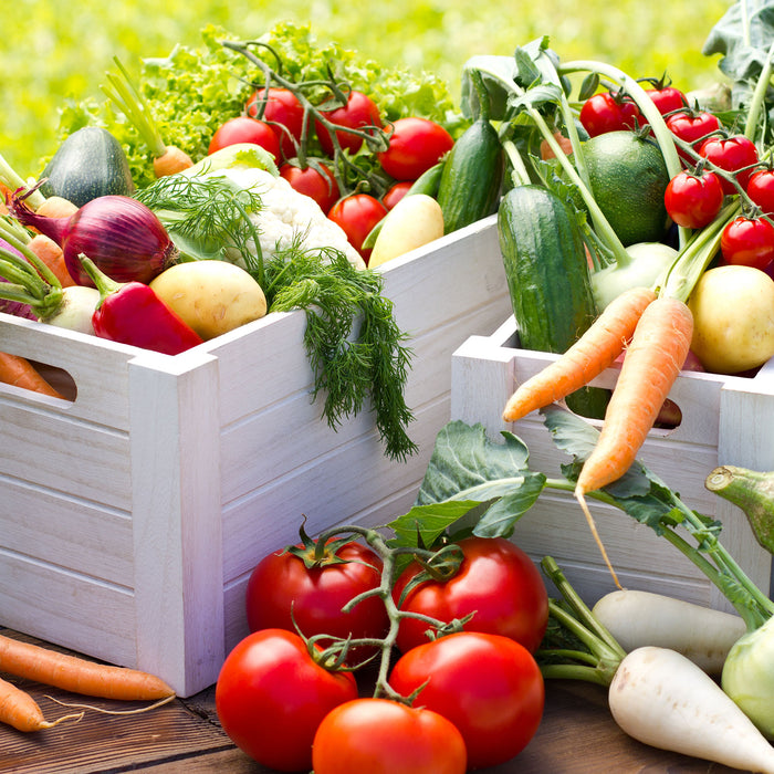 Knackiges frisches Gemüse, Glasbild Quadratisch