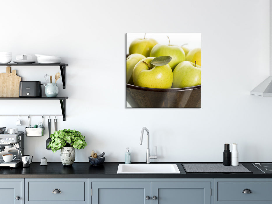 Korb mit Äpfeln, Glasbild Quadratisch