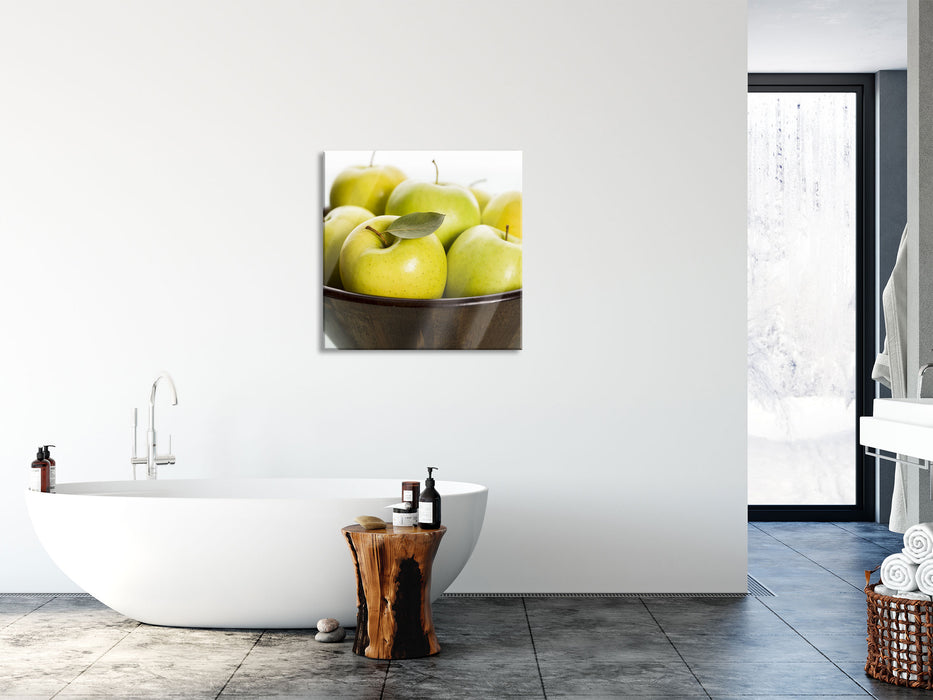 Korb mit Äpfeln, Glasbild Quadratisch