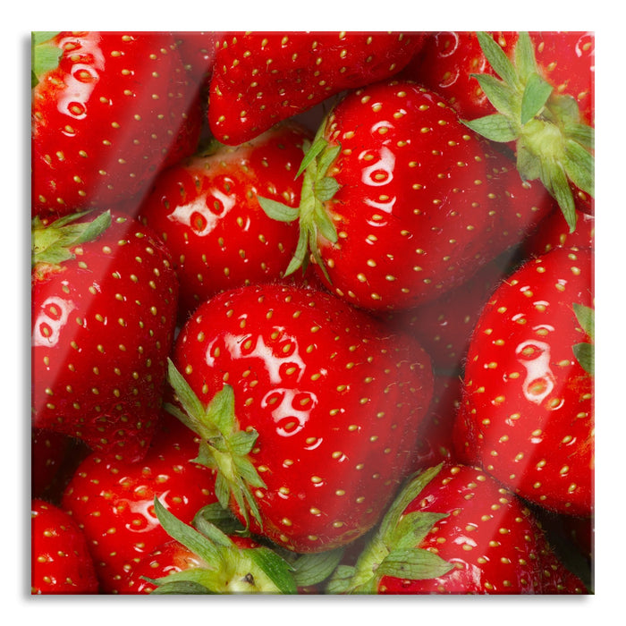 Pixxprint Leckere frische Erdbeeren, Glasbild Quadratisch