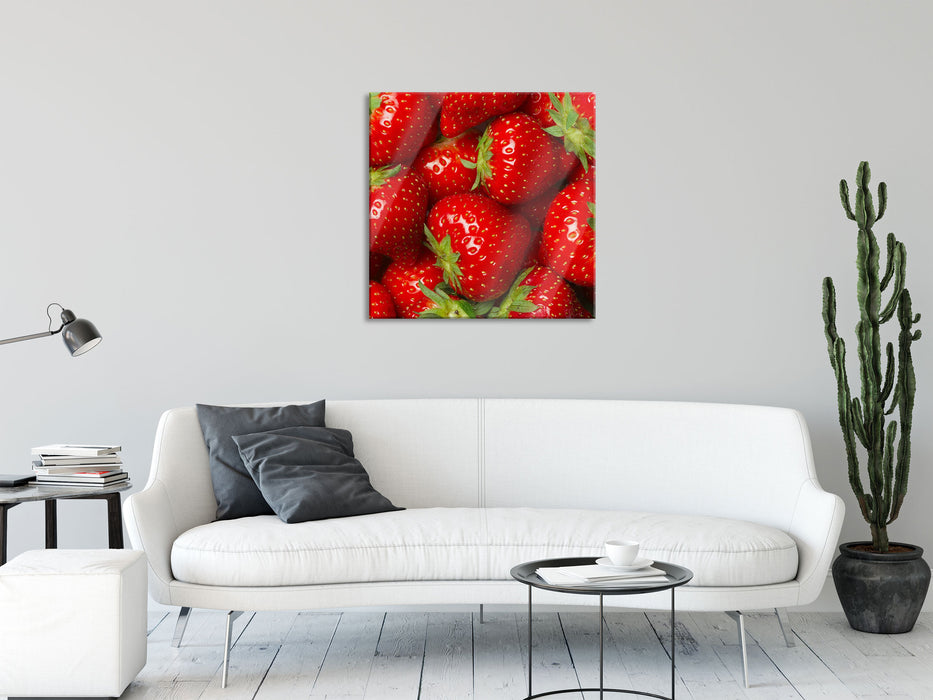 Leckere frische Erdbeeren, Glasbild Quadratisch