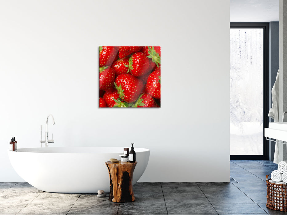Leckere frische Erdbeeren, Glasbild Quadratisch