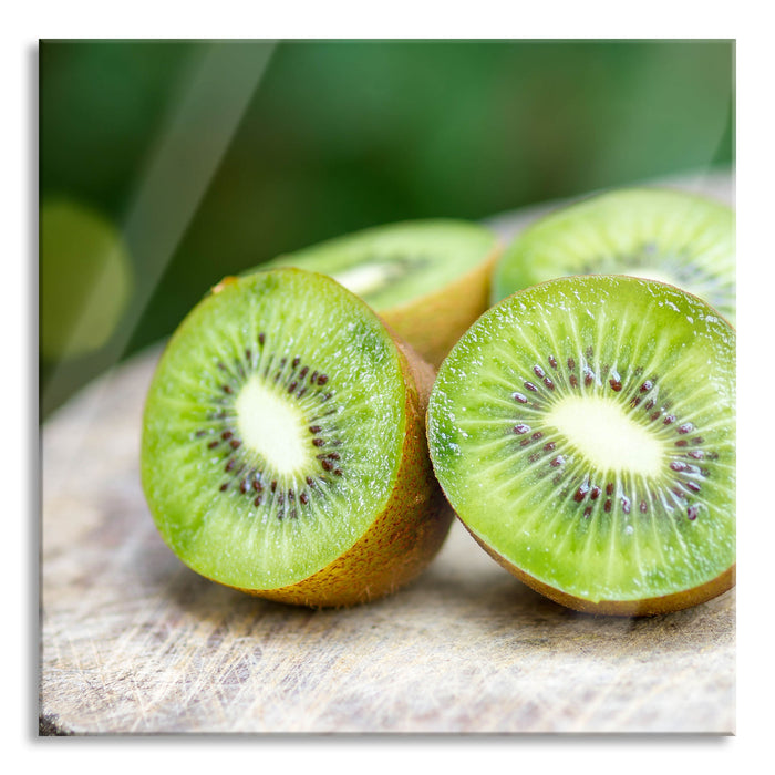 Pixxprint Leckere aufgeschnittene Kiwis, Glasbild Quadratisch