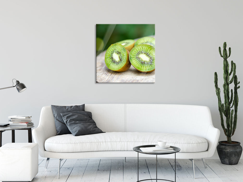 Leckere aufgeschnittene Kiwis, Glasbild Quadratisch