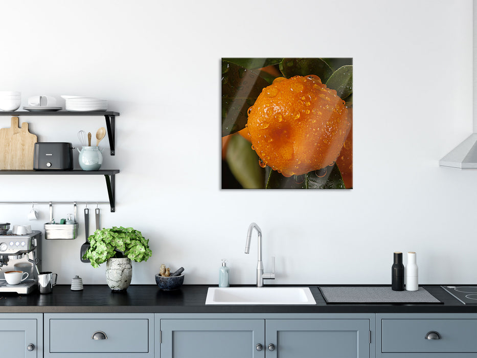 Saftige frische Orange, Glasbild Quadratisch