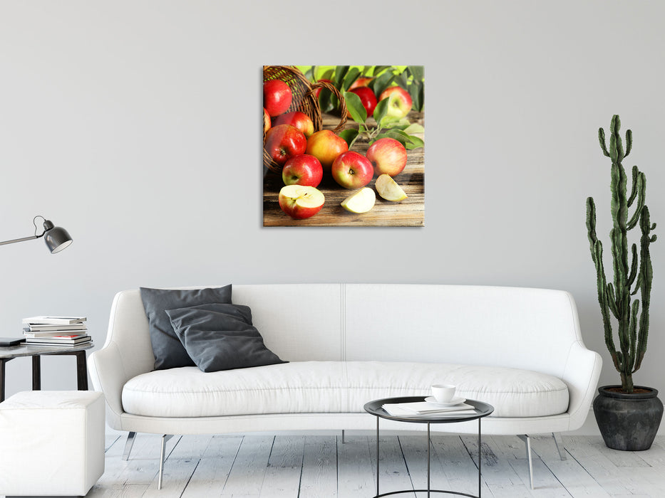 Korb mit Äpfeln, Glasbild Quadratisch