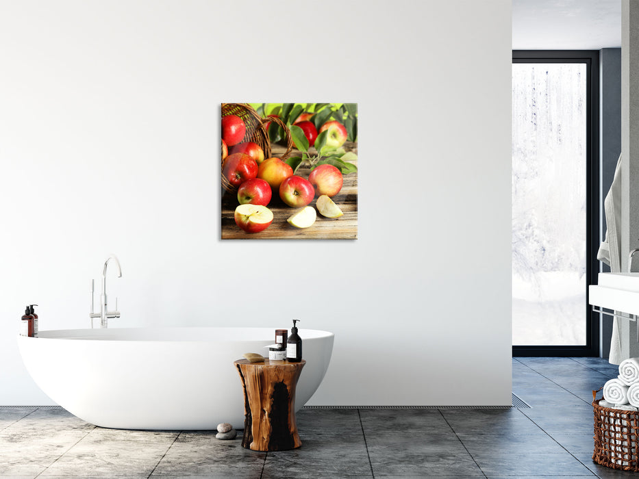 Korb mit Äpfeln, Glasbild Quadratisch