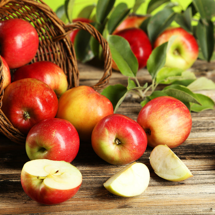 Korb mit Äpfeln, Glasbild Quadratisch