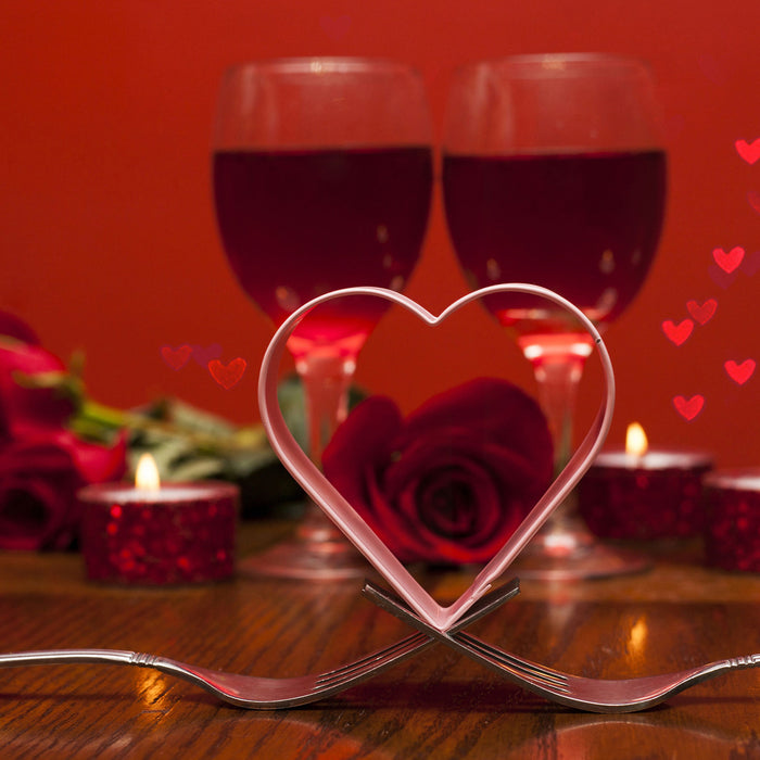 Romantisches Dinner mit Rosen, Glasbild Quadratisch