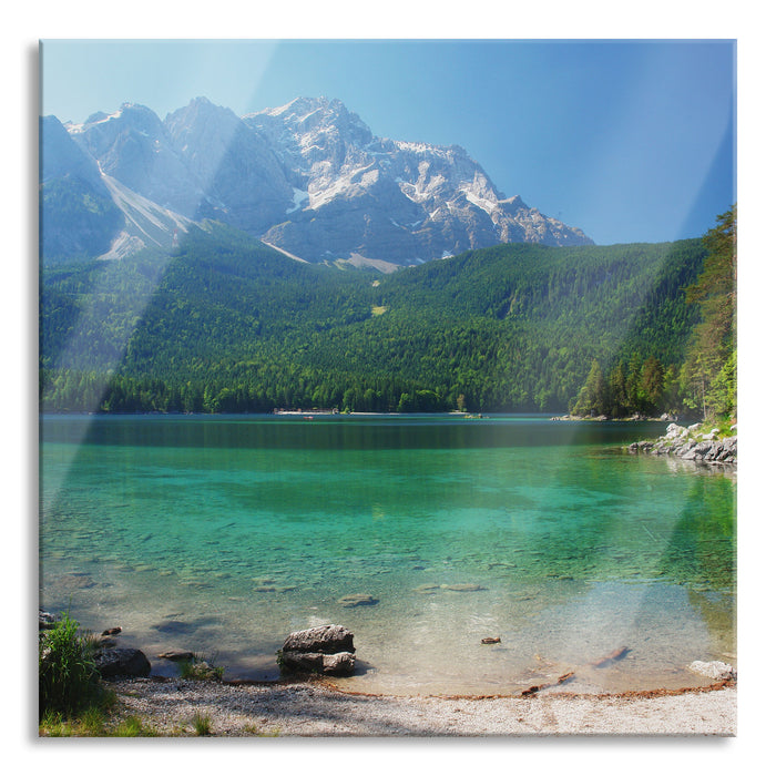 Pixxprint Atemberaubender Bergsee, Glasbild Quadratisch