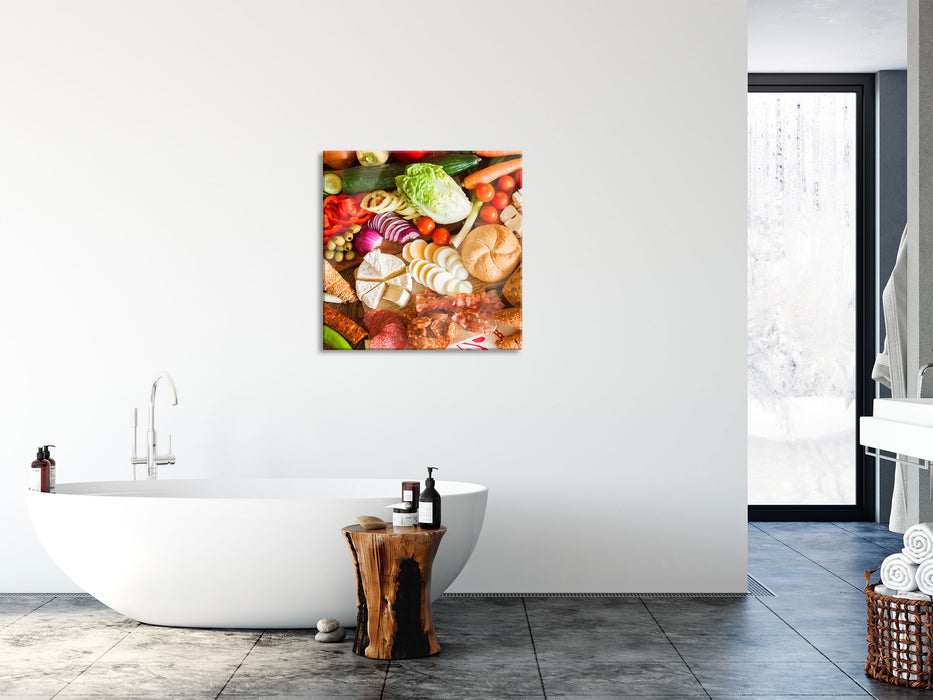 Leckeres herzhaftes Frühstück, Glasbild Quadratisch