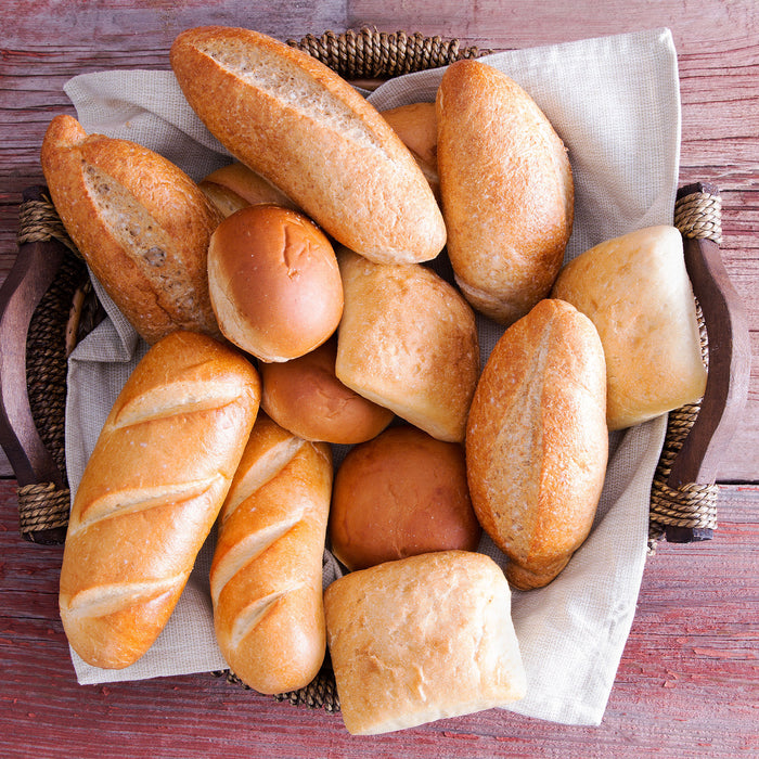 Frische knusprige Brötchen, Glasbild Quadratisch