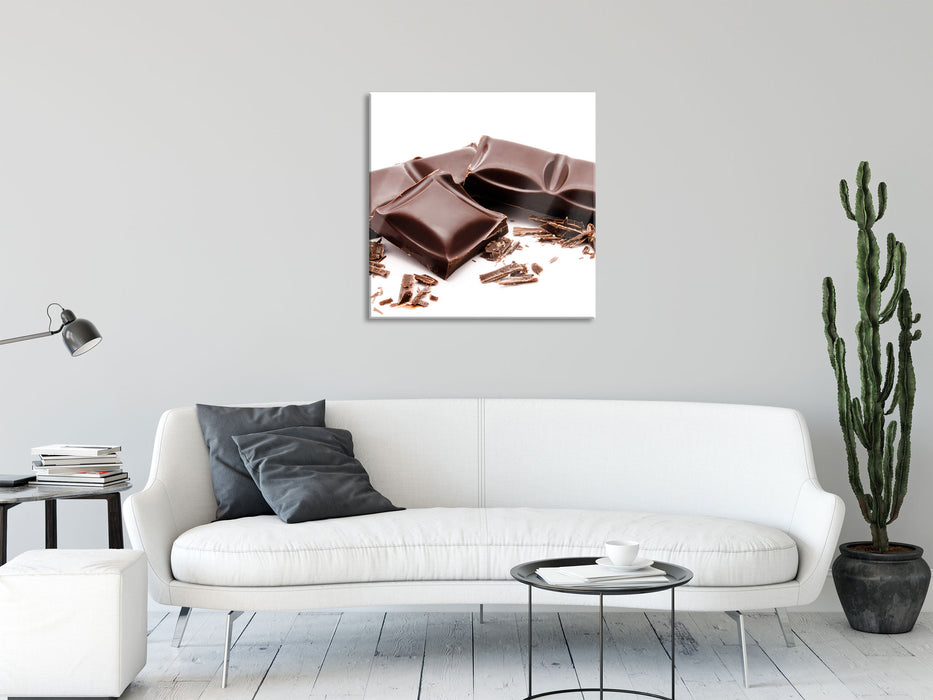 Leckere Tafel Schokolade, Glasbild Quadratisch
