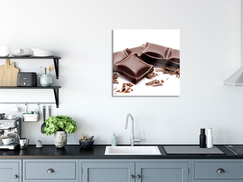 Leckere Tafel Schokolade, Glasbild Quadratisch