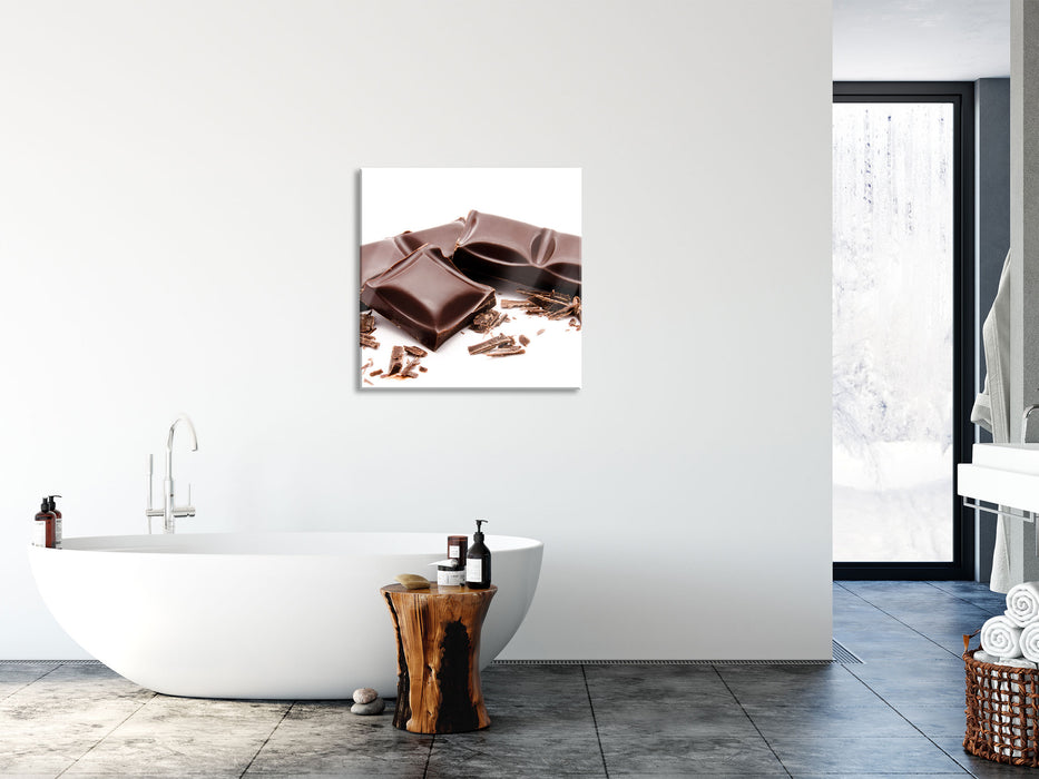 Leckere Tafel Schokolade, Glasbild Quadratisch