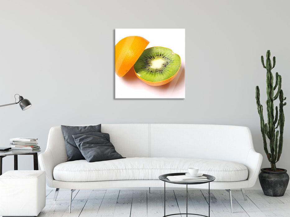 Leckere Kiwi mit Orangenschale, Glasbild Quadratisch