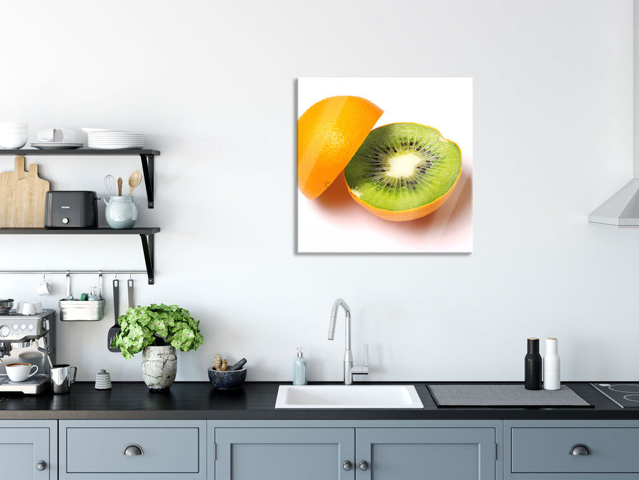 Leckere Kiwi mit Orangenschale, Glasbild Quadratisch