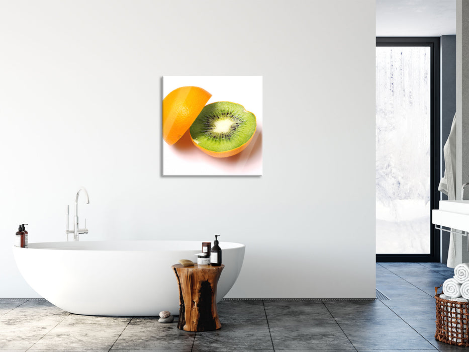 Leckere Kiwi mit Orangenschale, Glasbild Quadratisch