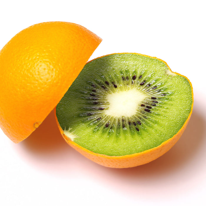 Leckere Kiwi mit Orangenschale, Glasbild Quadratisch