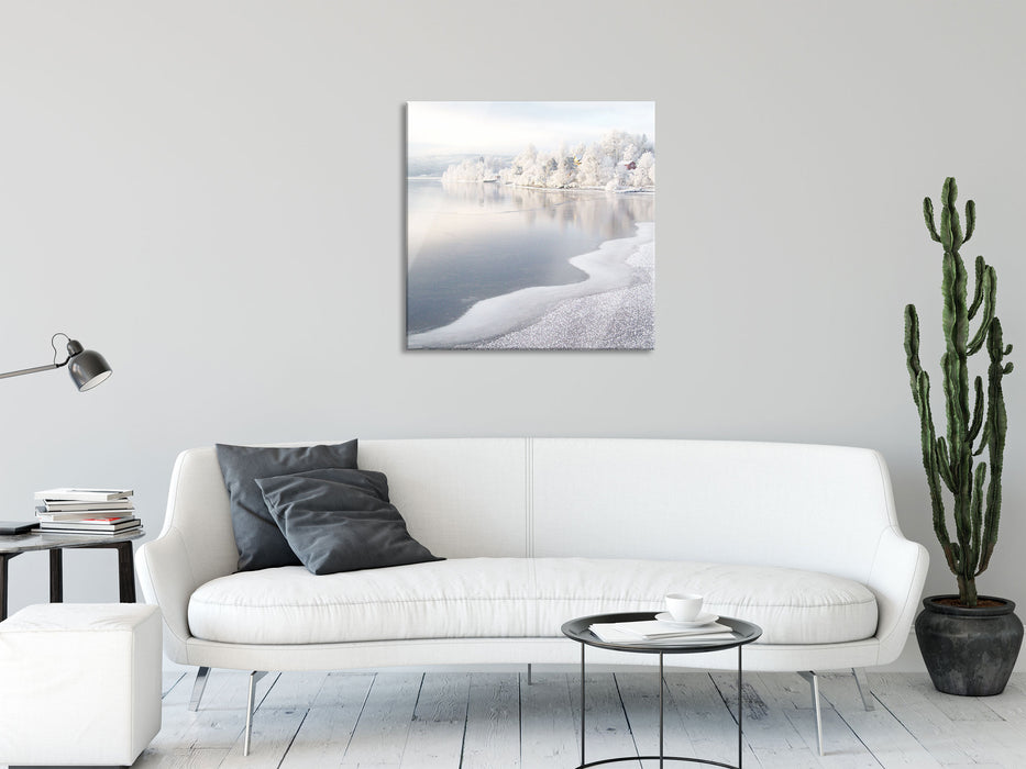 Atemberaubende Winterlandschaft, Glasbild Quadratisch