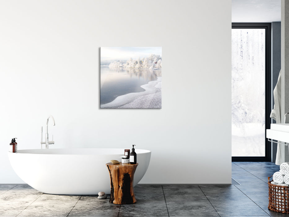 Atemberaubende Winterlandschaft, Glasbild Quadratisch