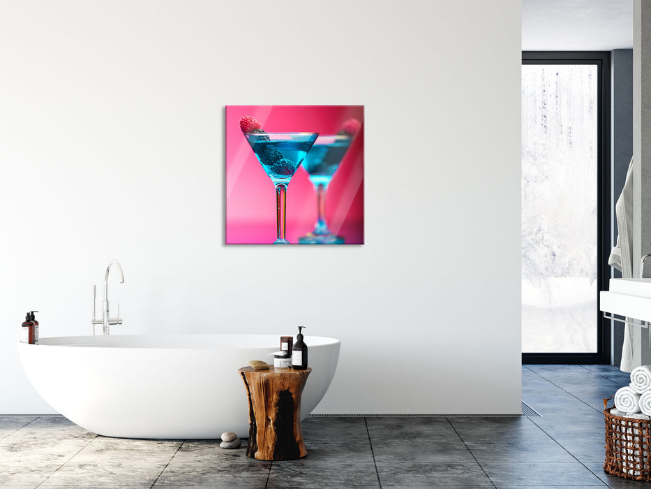 Cocktails mit Himbeeren, Glasbild Quadratisch