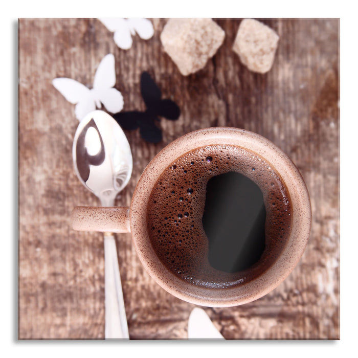 Pixxprint Tasse Kaffee, Glasbild Quadratisch