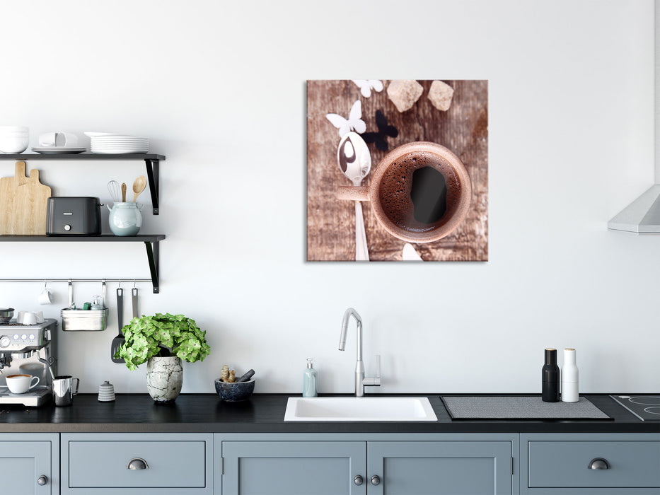 Tasse Kaffee, Glasbild Quadratisch