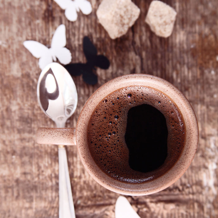 Tasse Kaffee, Glasbild Quadratisch