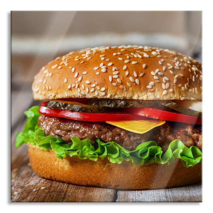 Pixxprint Burger mit Tomaten, Glasbild Quadratisch