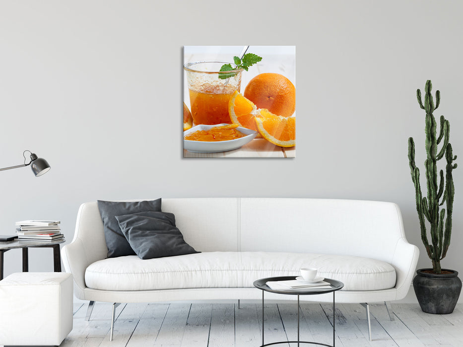 Frische Orangenmarmelade, Glasbild Quadratisch