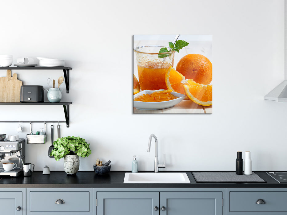 Frische Orangenmarmelade, Glasbild Quadratisch