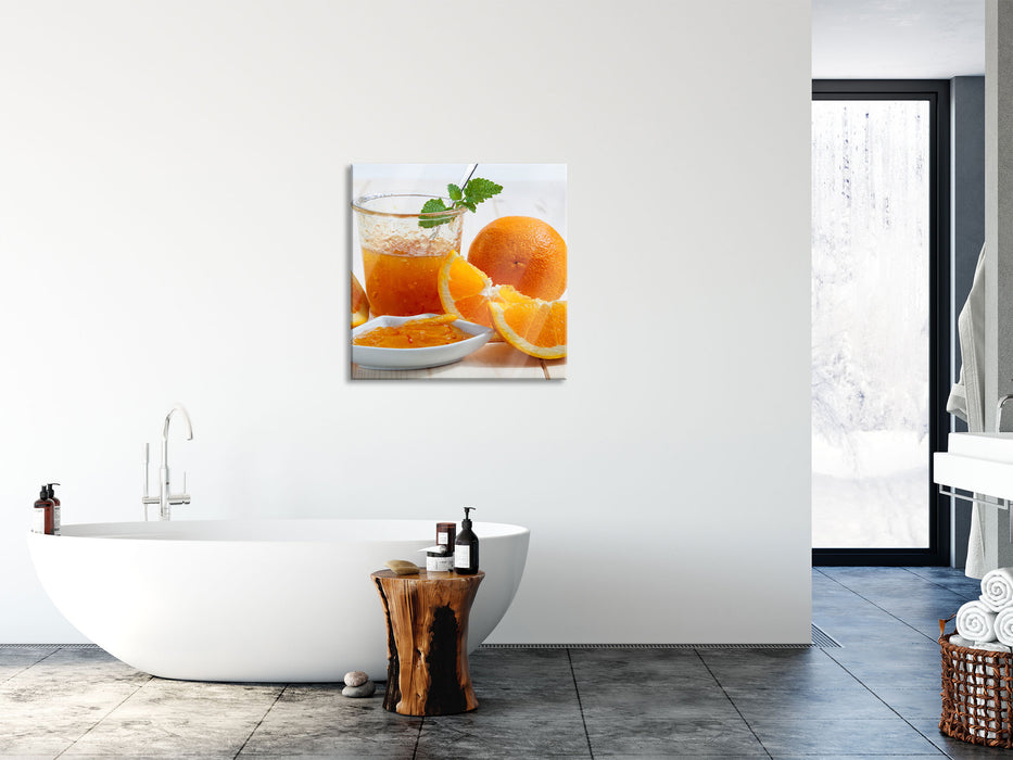 Frische Orangenmarmelade, Glasbild Quadratisch