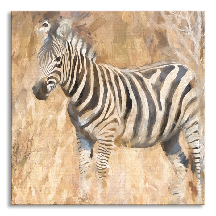 Pixxprint Anmutiges Zebra in Savanne, Glasbild Quadratisch