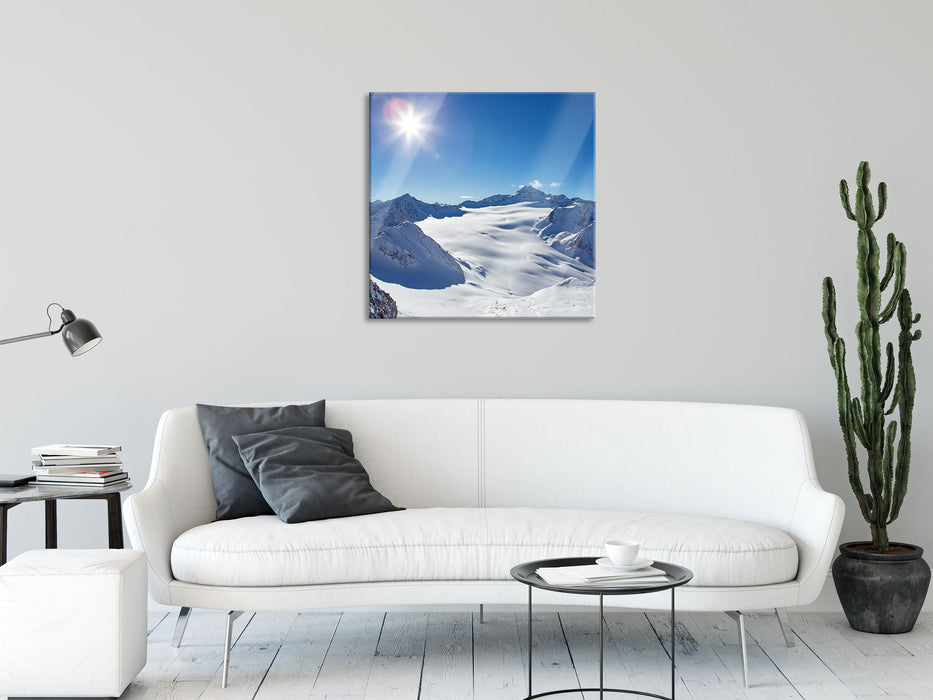 Atemberaubende Winterlandschaft, Glasbild Quadratisch