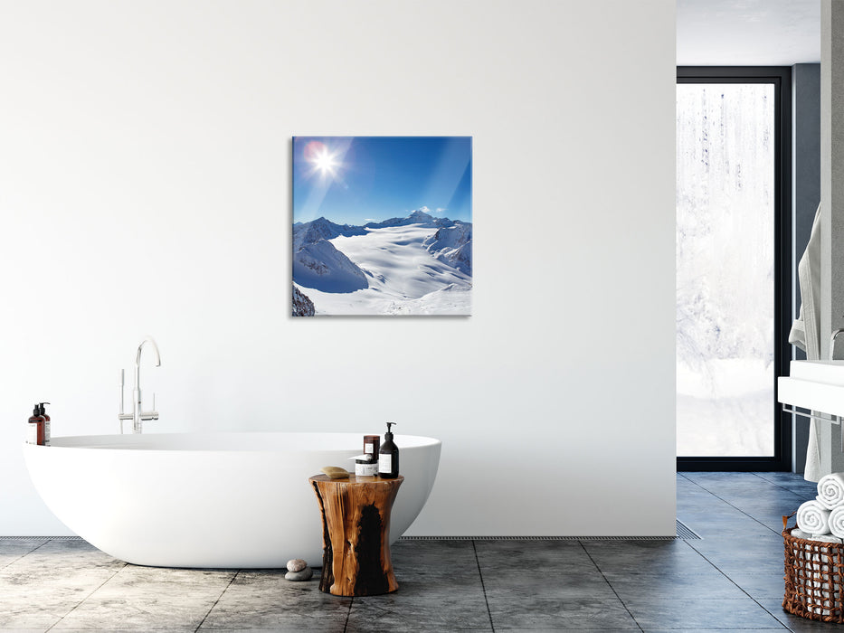 Atemberaubende Winterlandschaft, Glasbild Quadratisch