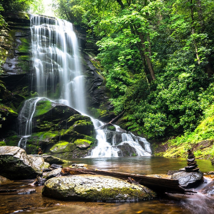 Bergbach Wasser Steine, Glasbild Quadratisch