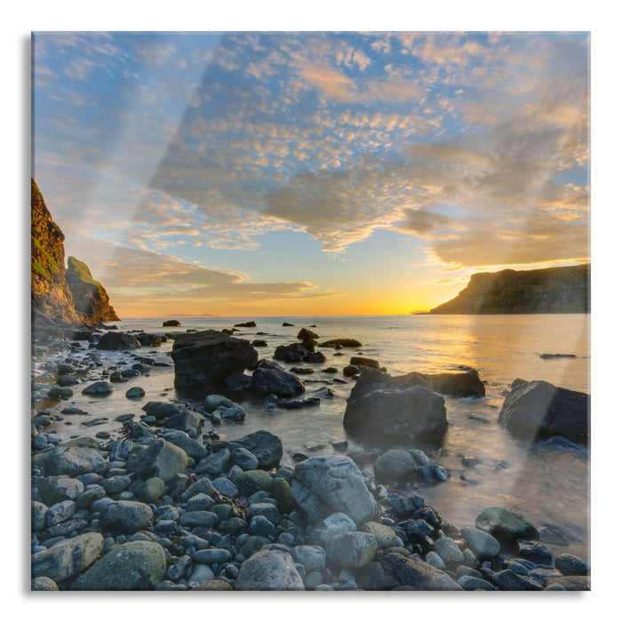 Pixxprint Felsen am Strand, Glasbild Quadratisch