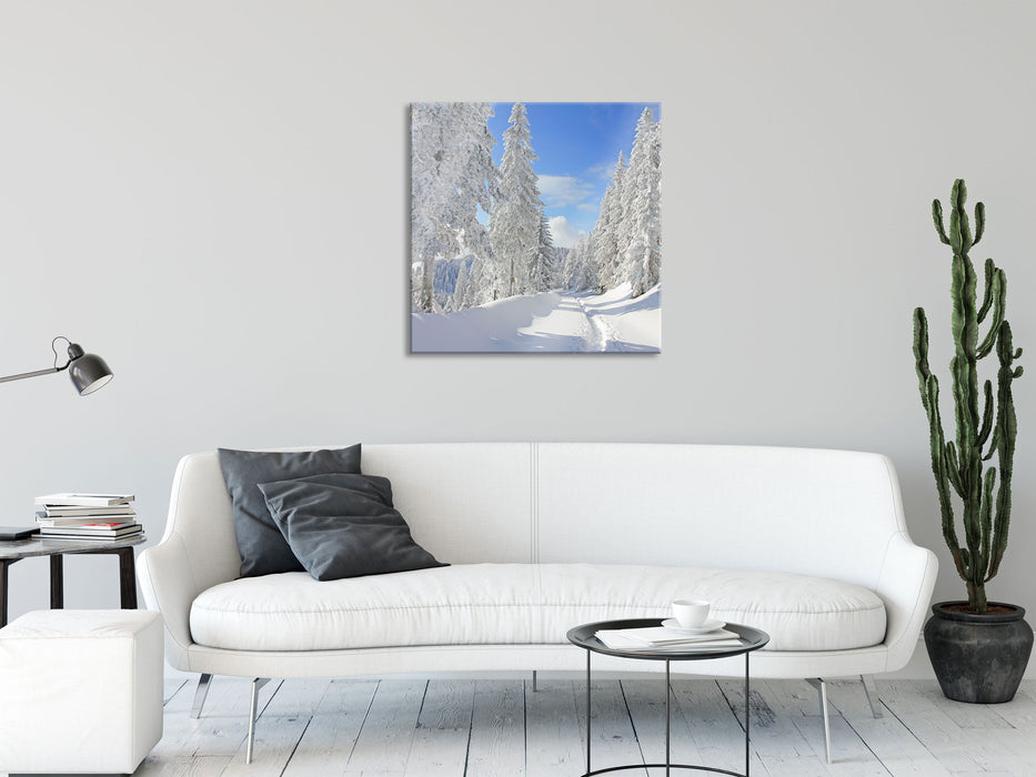 Winterlandschaft Bäume, Glasbild Quadratisch