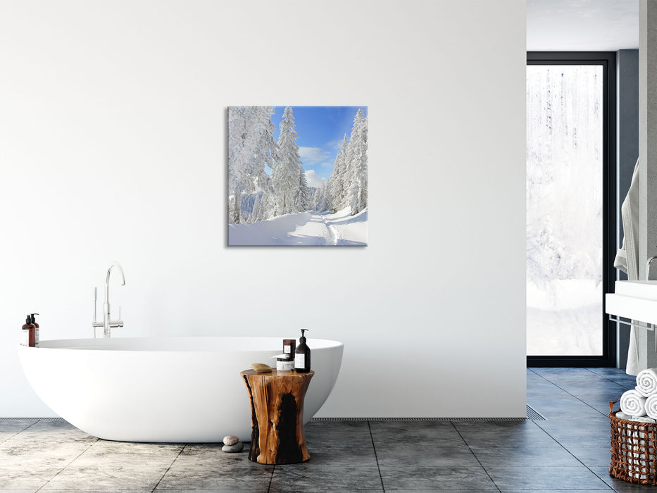 Winterlandschaft Bäume, Glasbild Quadratisch