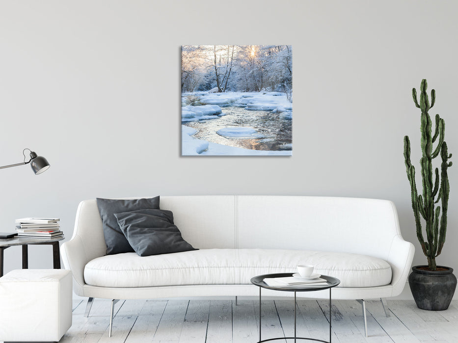 Bach in Winterlandschaft, Glasbild Quadratisch