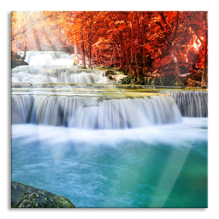 Pixxprint Bach in Herbstlandschaft, Glasbild Quadratisch