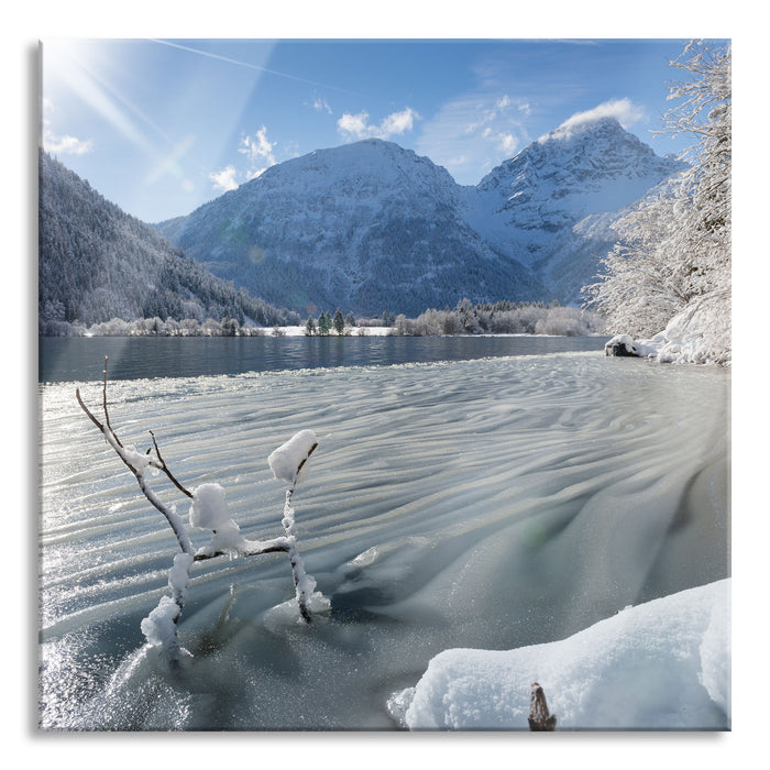 Pixxprint Winterlandschaft See, Glasbild Quadratisch