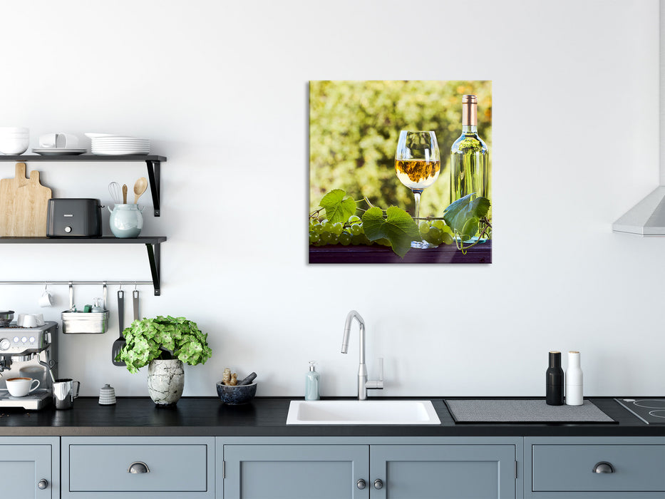 Wein und Weintrauben, Glasbild Quadratisch